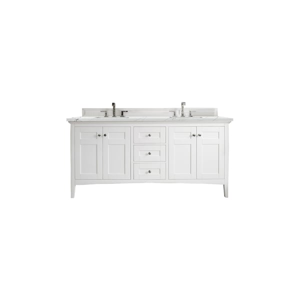 James Martin Vanities Palisades 72in Double Vanity, Bright White w/ 3 CM Ethereal Noctis Quartz Top 527-V72-BW-3ENC - main